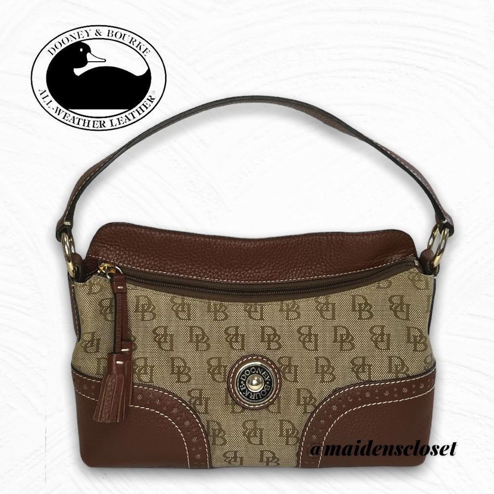 Dooney and Bourke Signature Canvas and Pebble Leather Hobo Satchel Shoulder Bag